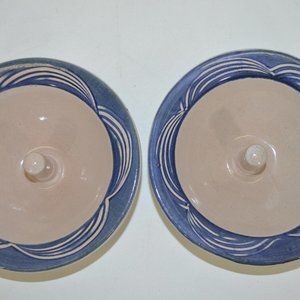 Original Apple Baker Pottery Baking Dish Paris Maine Blue Rim Set of 2 Bowls